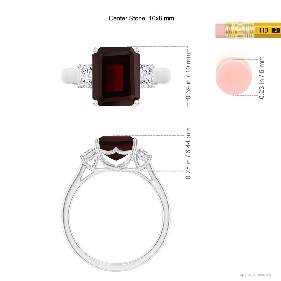 10x8mm A Three Stone Emerald-Cut Garnet and Diamond Ring in P950 Platinum ruler