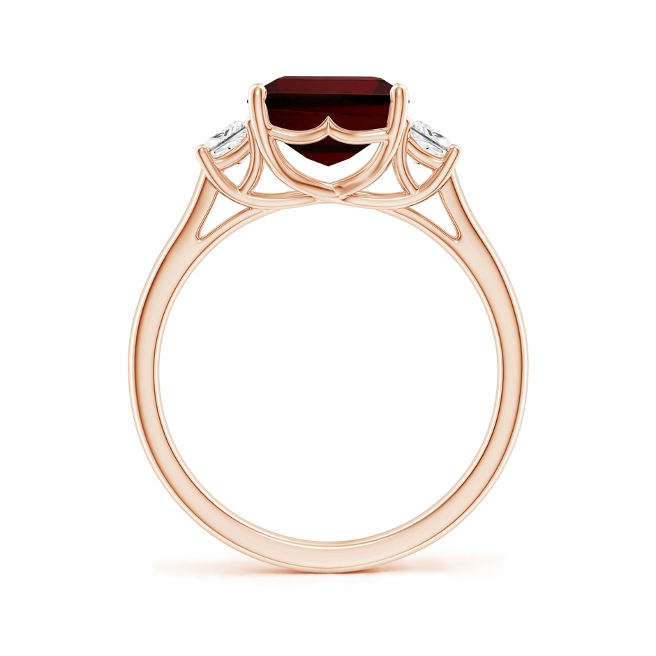 10x8mm AA Three Stone Emerald-Cut Garnet and Diamond Ring in Rose Gold side 199
