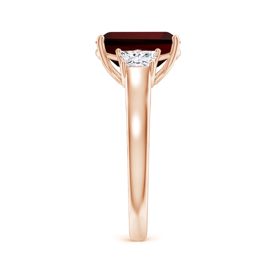 10x8mm AA Three Stone Emerald-Cut Garnet and Diamond Ring in Rose Gold side 299