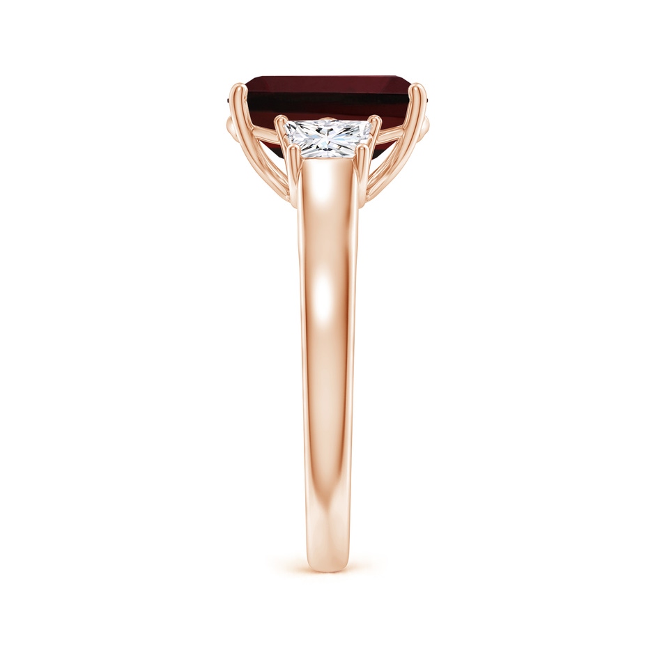10x8mm AAA Three Stone Emerald-Cut Garnet and Diamond Ring in Rose Gold side 299
