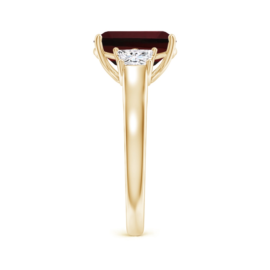 10x8mm AAA Three Stone Emerald-Cut Garnet and Diamond Ring in Yellow Gold side 299