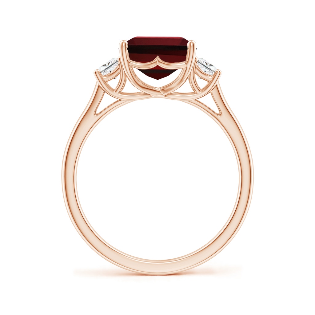 10x8mm AAAA Three Stone Emerald-Cut Garnet and Diamond Ring in Rose Gold - side 199