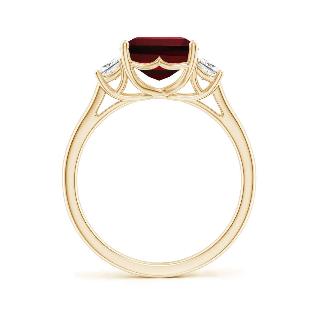10x8mm AAAA Three Stone Emerald-Cut Garnet and Diamond Ring in Yellow Gold - side 199
