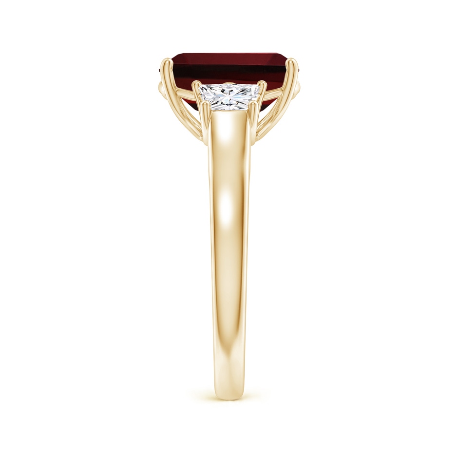 10x8mm AAAA Three Stone Emerald-Cut Garnet and Diamond Ring in Yellow Gold product image