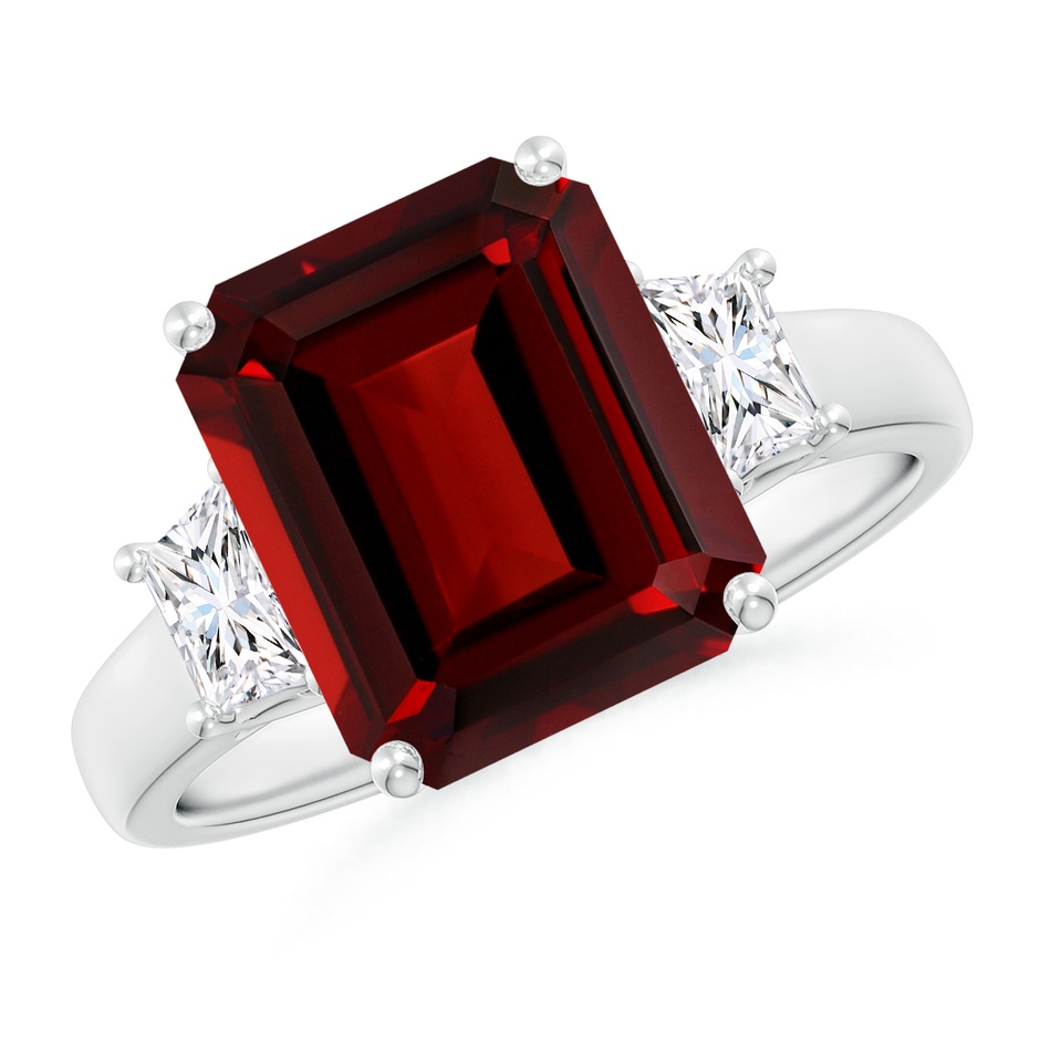 11x9mm AAAA Three Stone Emerald-Cut Garnet and Diamond Ring in P950 Platinum 