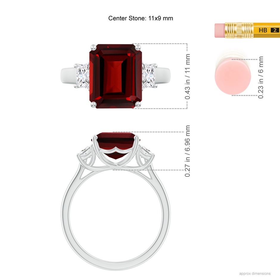 11x9mm AAAA Three Stone Emerald-Cut Garnet and Diamond Ring in White Gold product image