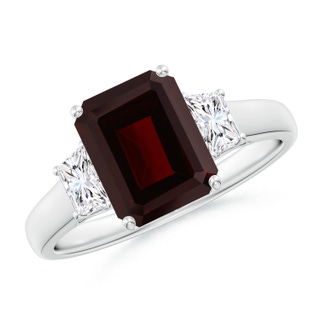 9x7mm A Three Stone Emerald-Cut Garnet and Diamond Ring in P950 Platinum