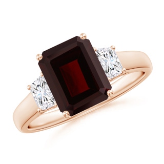 9x7mm A Three Stone Emerald-Cut Garnet and Diamond Ring in Rose Gold