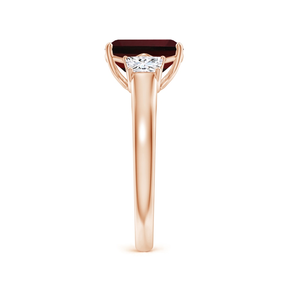 9x7mm AAA Three Stone Emerald-Cut Garnet and Diamond Ring in Rose Gold side 299