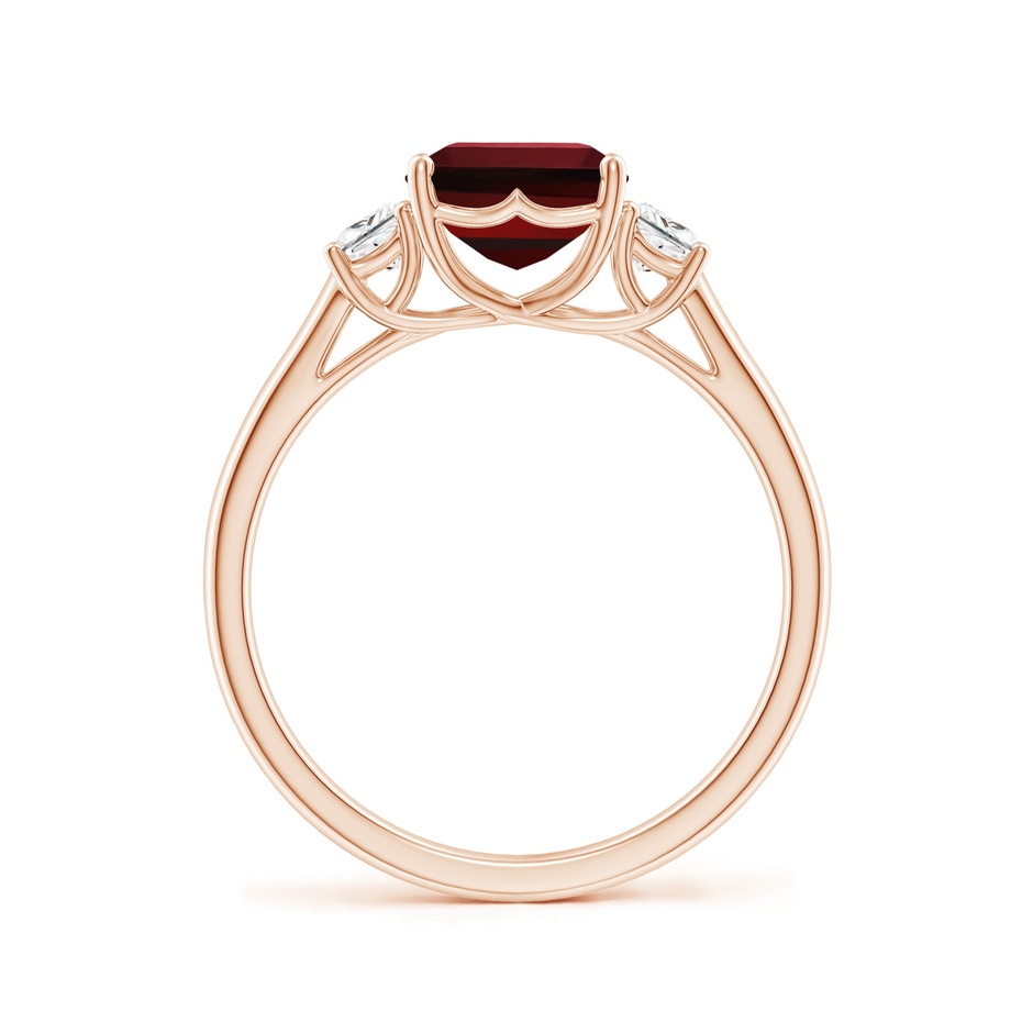 9x7mm AAAA Three Stone Emerald-Cut Garnet and Diamond Ring in Rose Gold side 199