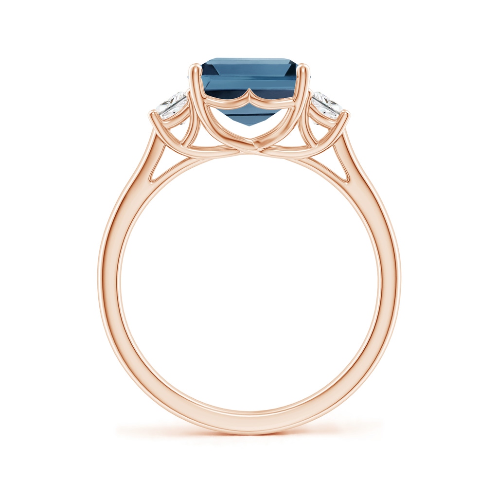 10x8mm A Three Stone Emerald-Cut London Blue Topaz and Diamond Ring in Rose Gold Side-1