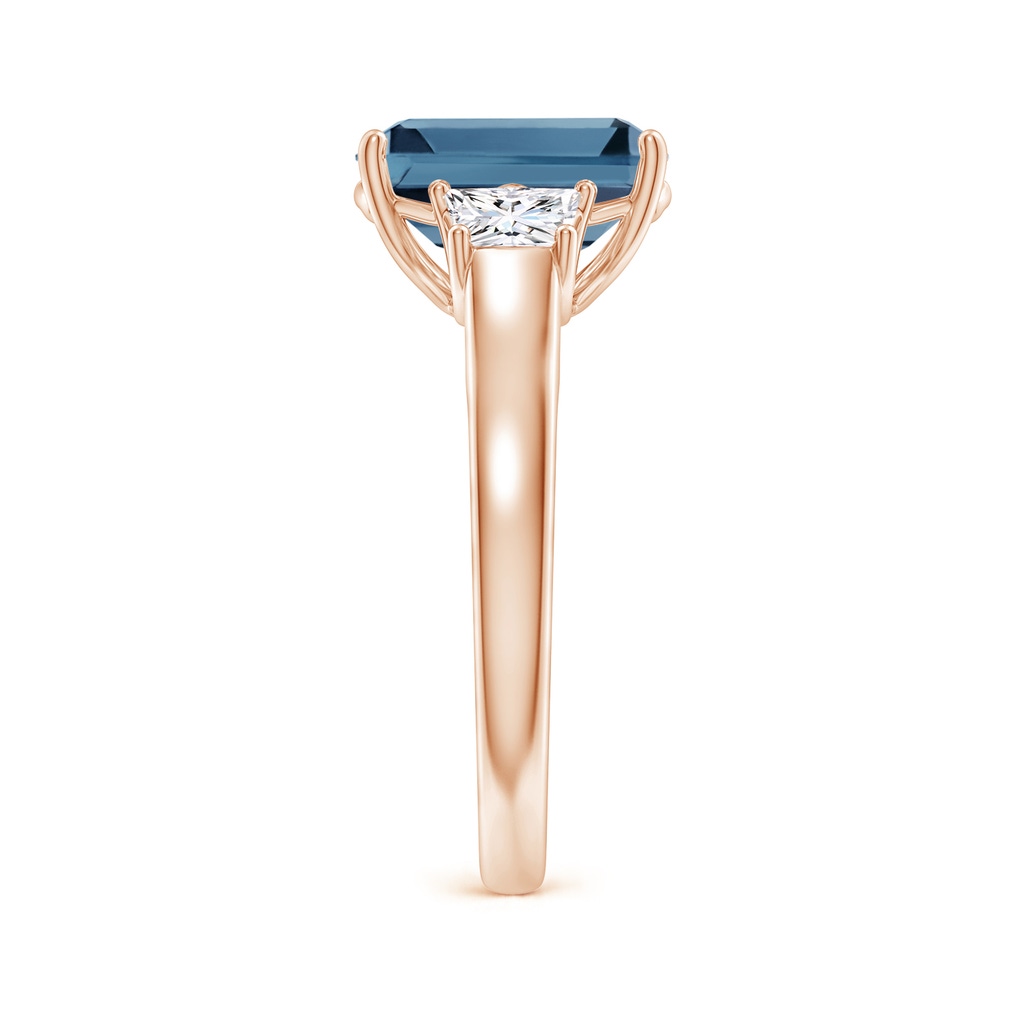 10x8mm A Three Stone Emerald-Cut London Blue Topaz and Diamond Ring in Rose Gold Side-2