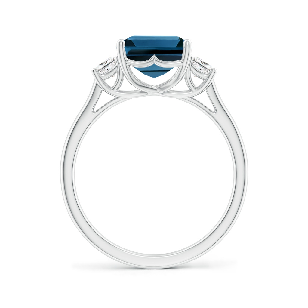 10x8mm AAA Three Stone Emerald-Cut London Blue Topaz and Diamond Ring in White Gold - side_1