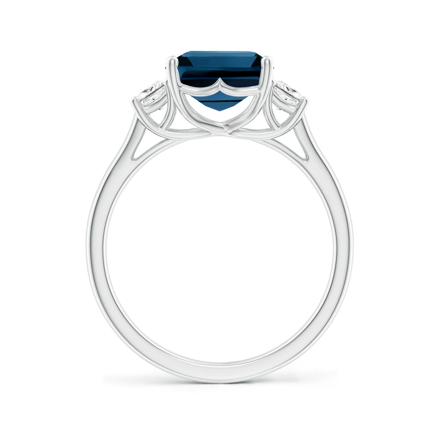 10x8mm AAAA Three Stone Emerald-Cut London Blue Topaz and Diamond Ring in P950 Platinum