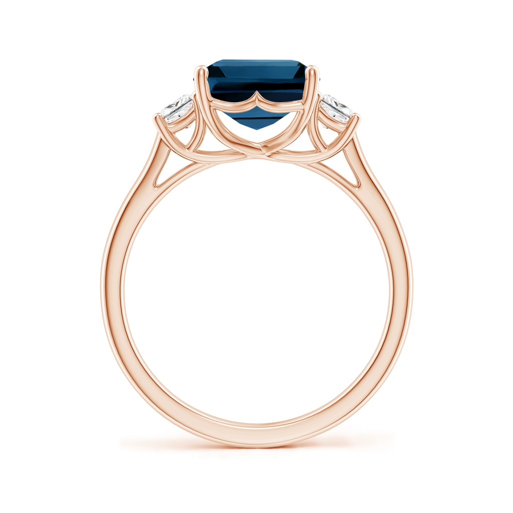 10x8mm AAAA Three Stone Emerald-Cut London Blue Topaz and Diamond Ring in Rose Gold - side_1
