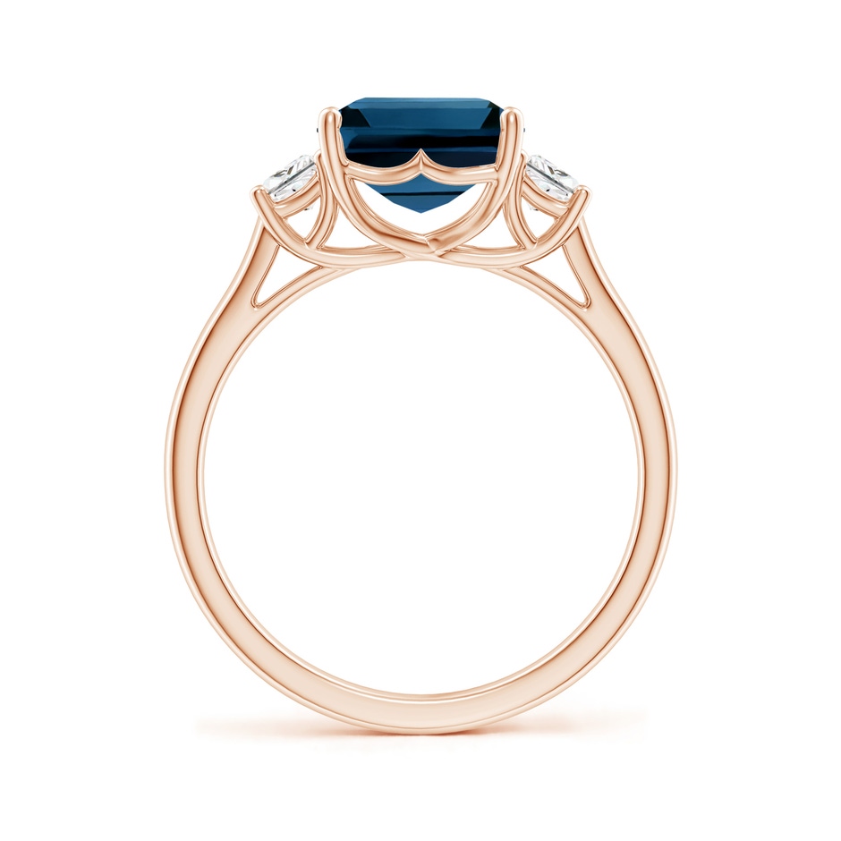 10x8mm AAAA Three Stone Emerald-Cut London Blue Topaz and Diamond Ring in Rose Gold side-1
