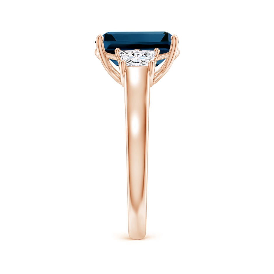 10x8mm AAAA Three Stone Emerald-Cut London Blue Topaz and Diamond Ring in Rose Gold side-2
