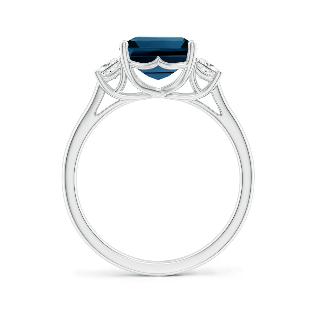 10x8mm AAAA Three Stone Emerald-Cut London Blue Topaz and Diamond Ring in White Gold - side_1