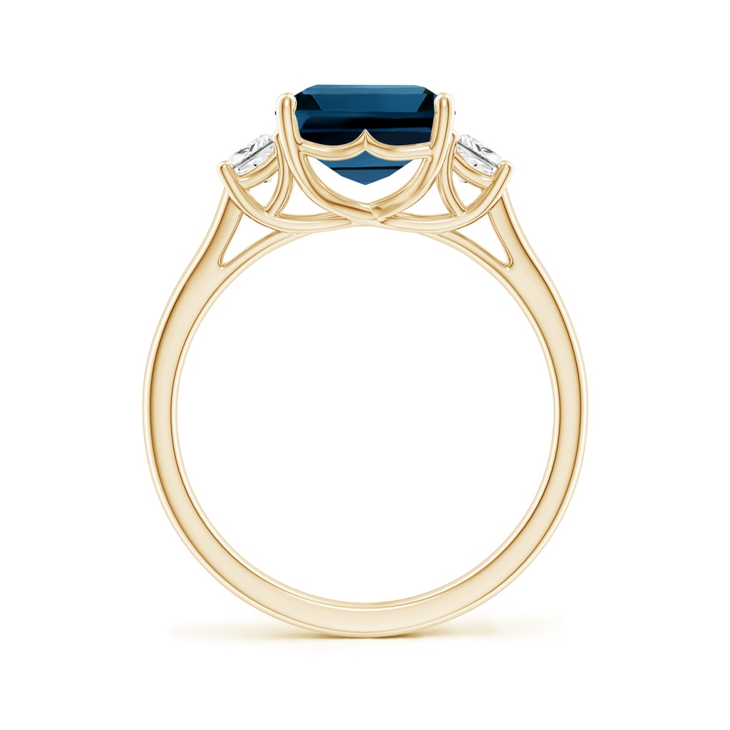 10x8mm AAAA Three Stone Emerald-Cut London Blue Topaz and Diamond Ring in Yellow Gold - side_1