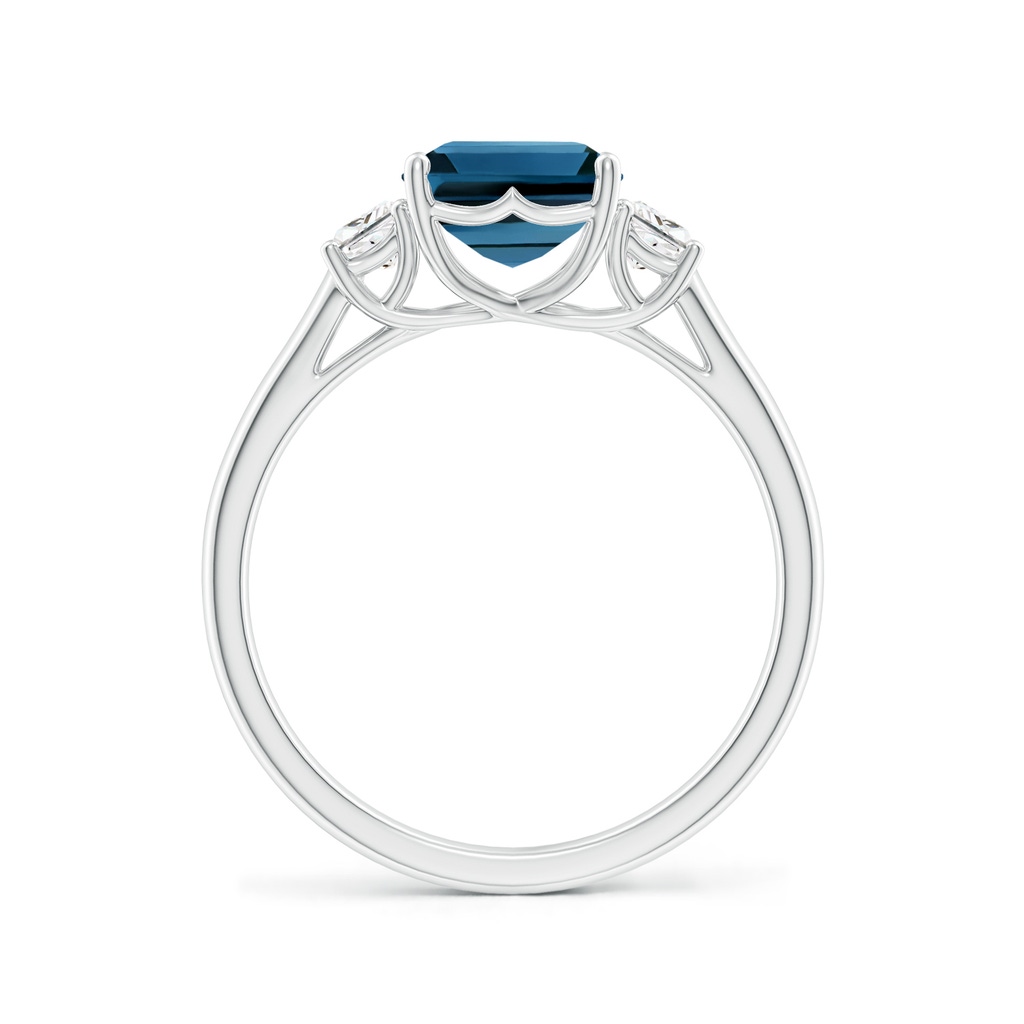 9x7mm AAA Three Stone Emerald-Cut London Blue Topaz and Diamond Ring in White Gold - side_1