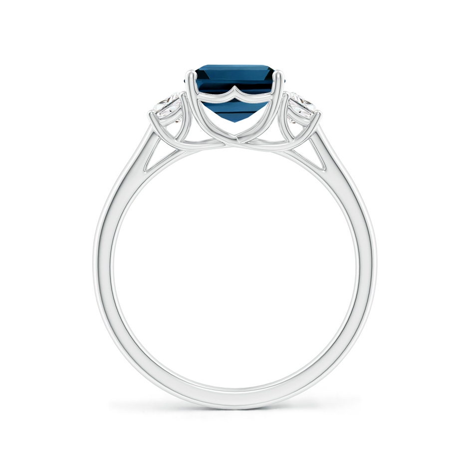 9x7mm AAAA Three Stone Emerald-Cut London Blue Topaz and Diamond Ring in P950 Platinum side-1