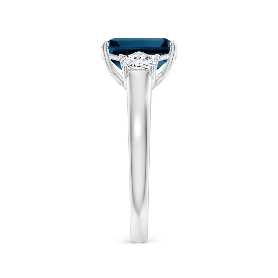 9x7mm AAAA Three Stone Emerald-Cut London Blue Topaz and Diamond Ring in P950 Platinum side-2