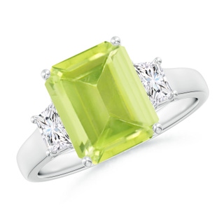 10x8mm A Three Stone Emerald-Cut Peridot and Diamond Ring in P950 Platinum