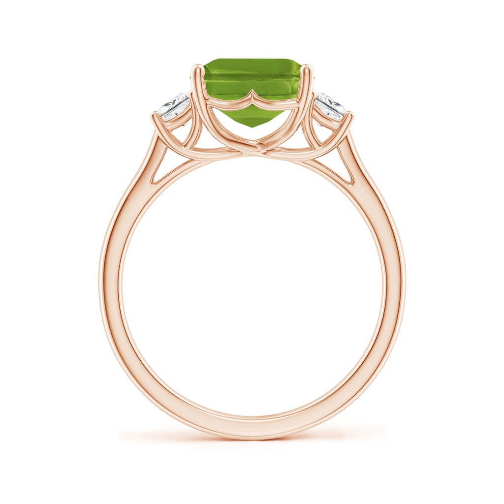 10x8mm AAAA Three Stone Emerald-Cut Peridot and Diamond Ring in Rose Gold - side_1