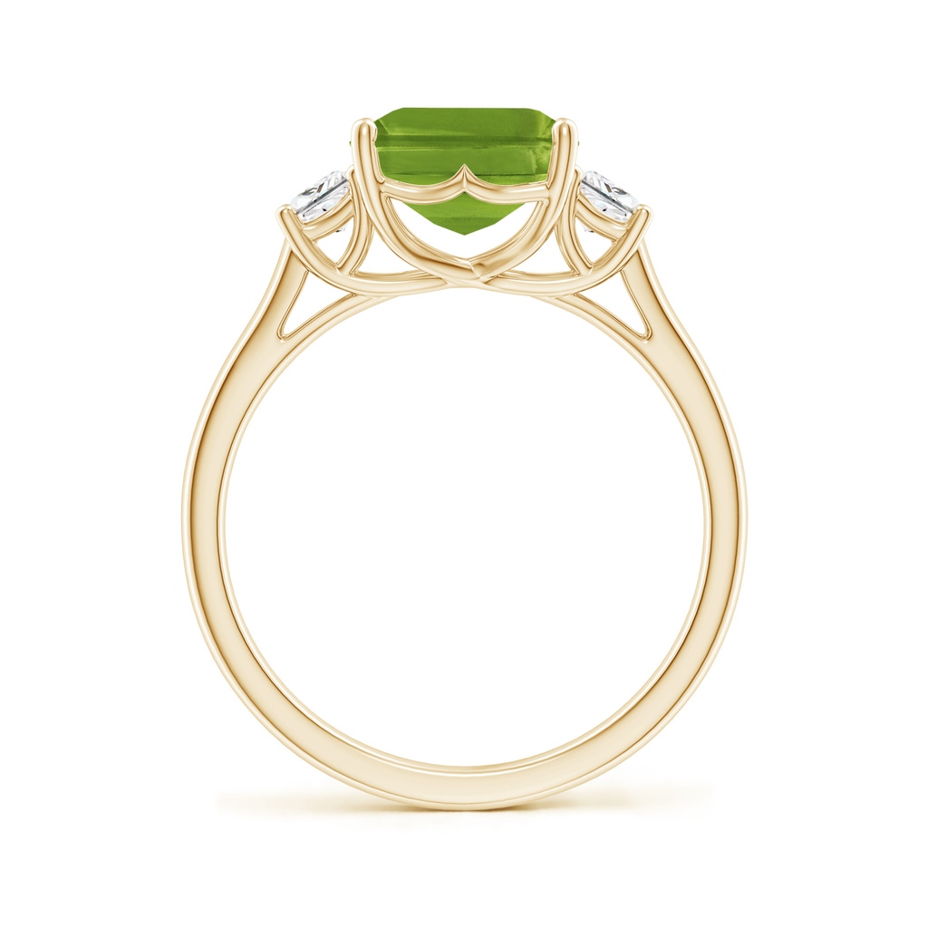 10x8mm AAAA Three Stone Emerald-Cut Peridot and Diamond Ring in Yellow Gold - side_1
