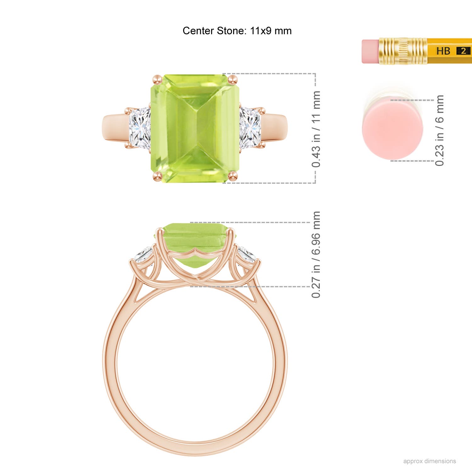 A - Peridot / 4.12 CT / 14 KT Rose Gold