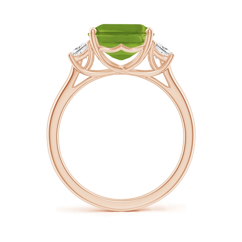 11x9mm AAAA Three Stone Emerald-Cut Peridot and Diamond Ring in Rose Gold side-1