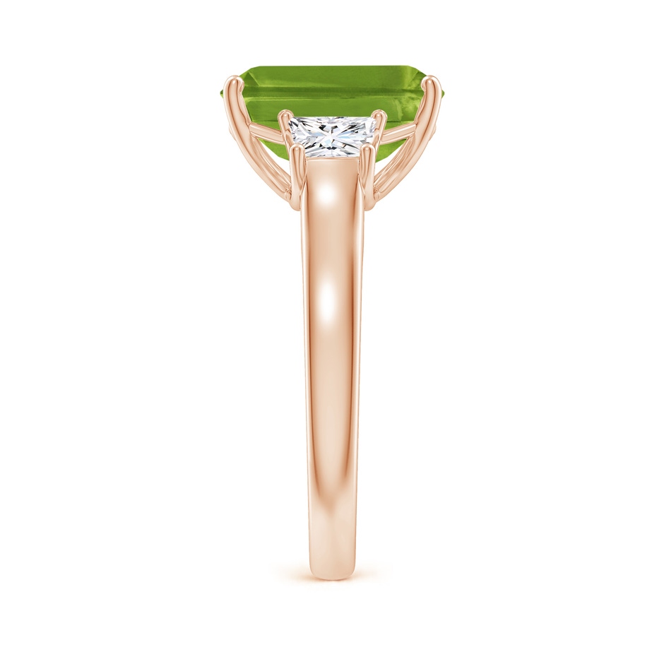 11x9mm AAAA Three Stone Emerald-Cut Peridot and Diamond Ring in Rose Gold side-2