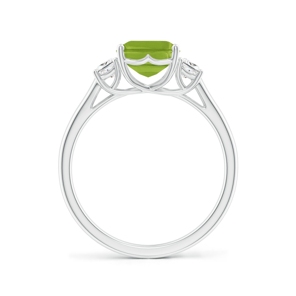 9x7mm AAA Three Stone Emerald-Cut Peridot and Diamond Ring in White Gold - side_1