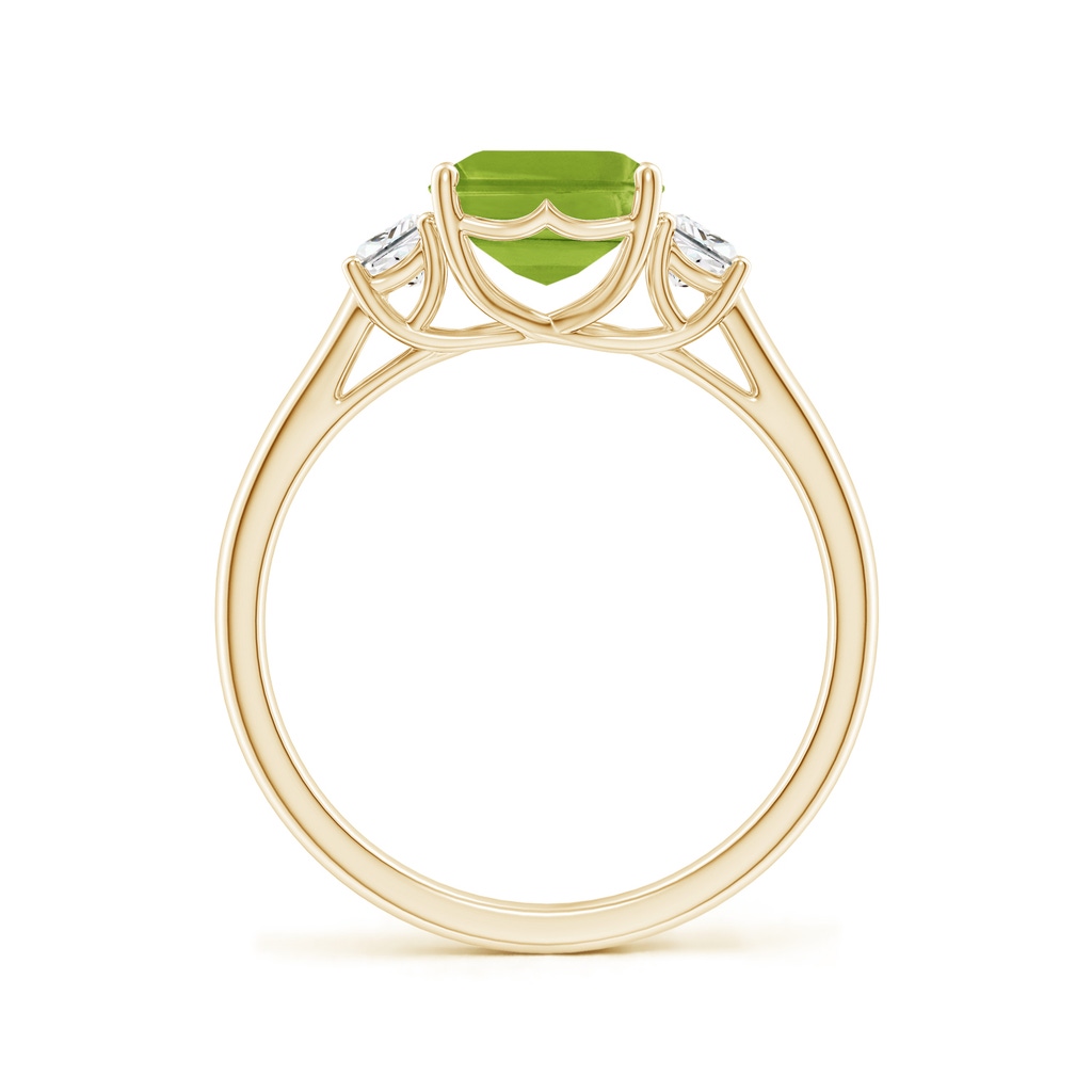 9x7mm AAA Three Stone Emerald-Cut Peridot and Diamond Ring in Yellow Gold - side_1
