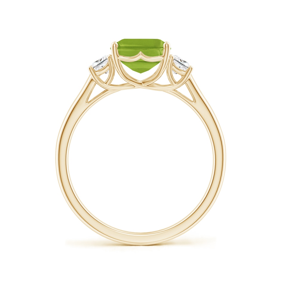 9x7mm AAA Three Stone Emerald-Cut Peridot and Diamond Ring in Yellow Gold side-1