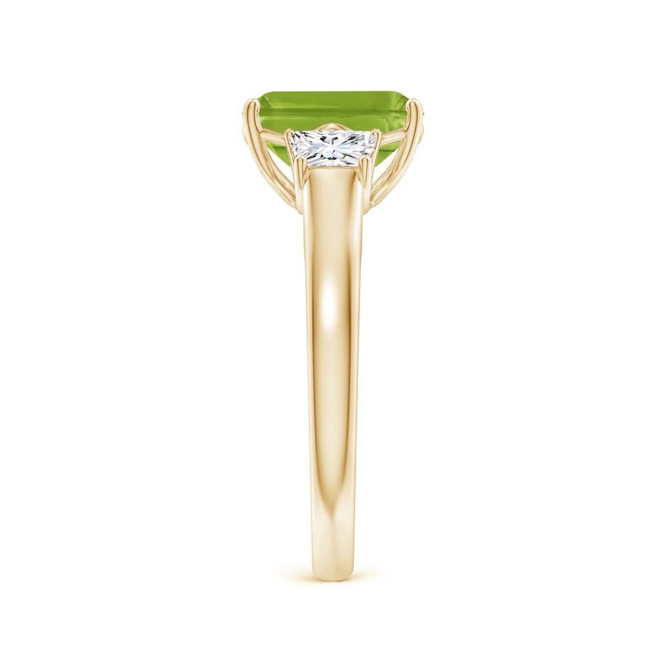 9x7mm AAA Three Stone Emerald-Cut Peridot and Diamond Ring in Yellow Gold side-2