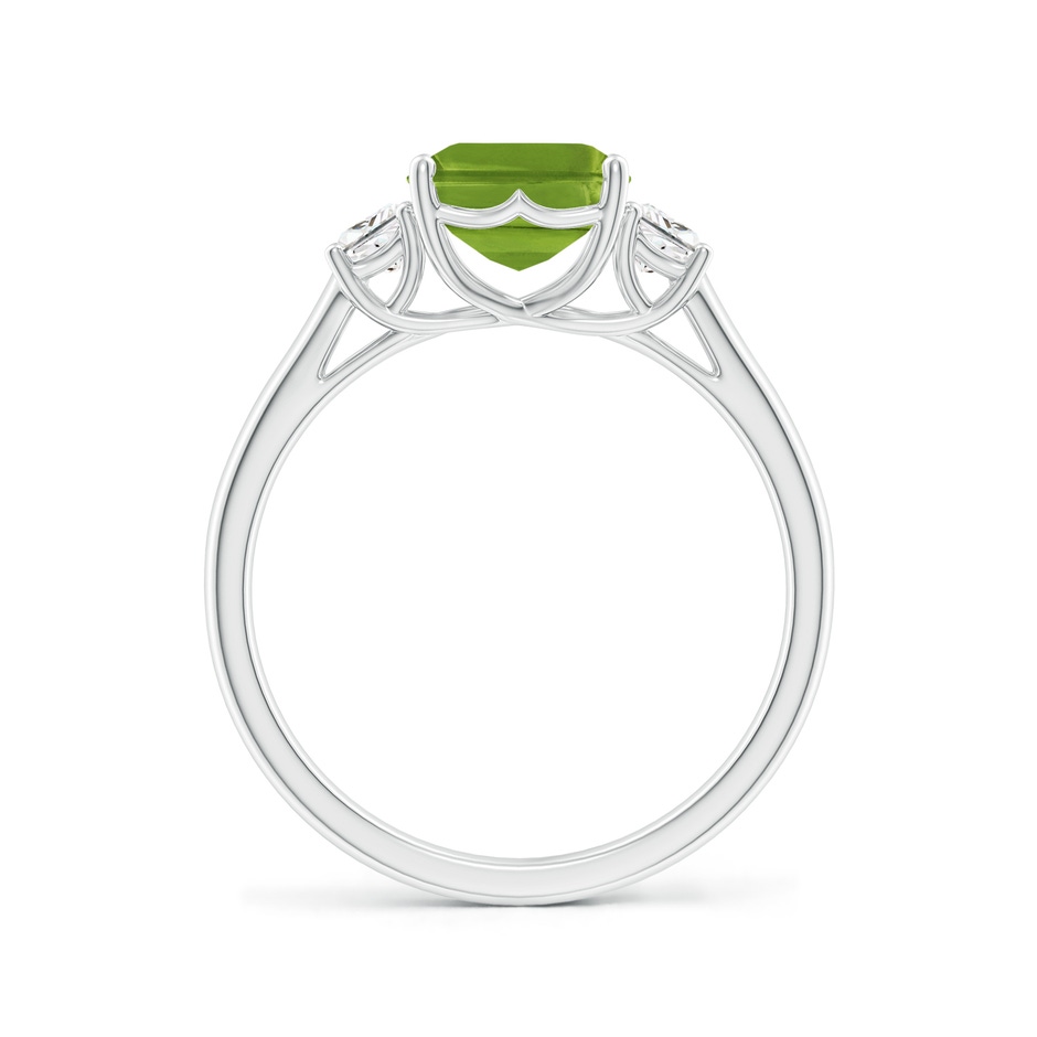 9x7mm AAAA Three Stone Emerald-Cut Peridot and Diamond Ring in P950 Platinum side-1