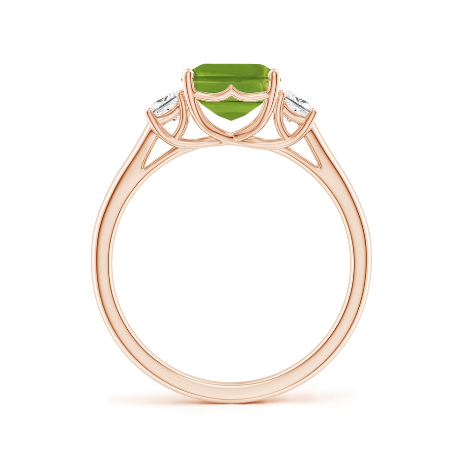 9x7mm AAAA Three Stone Emerald-Cut Peridot and Diamond Ring in Rose Gold side-1