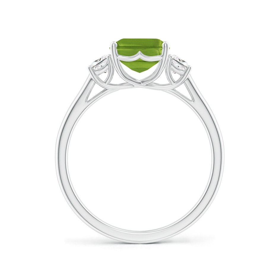 9x7mm AAAA Three Stone Emerald-Cut Peridot and Diamond Ring in White Gold side-1