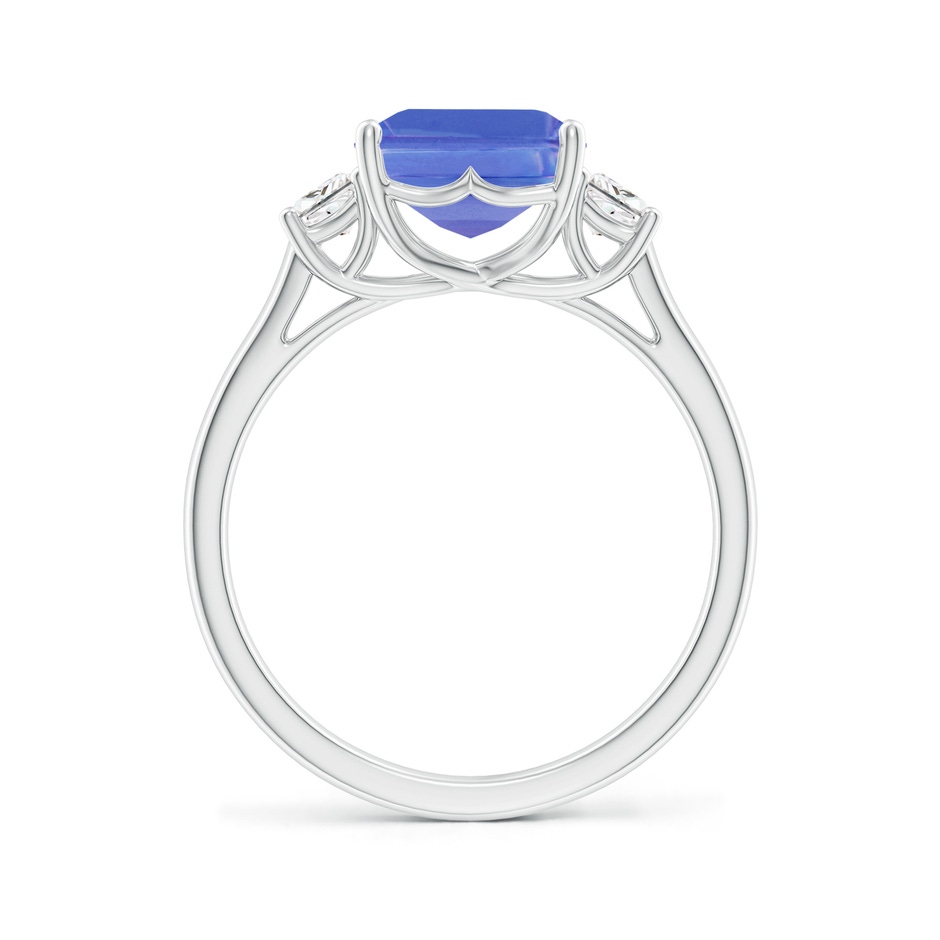 10x8mm AA Three Stone Emerald-Cut Tanzanite and Diamond Ring in White Gold side-1