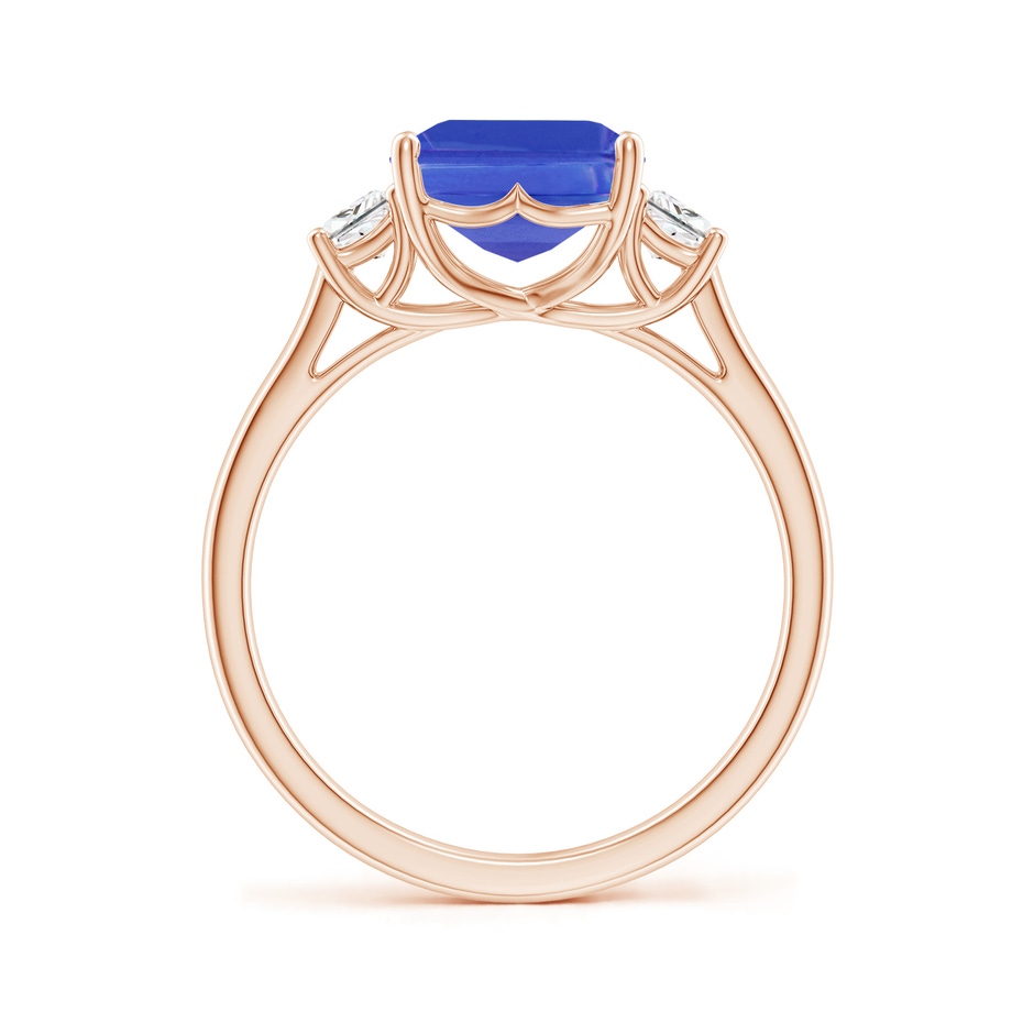 10x8mm AAA Three Stone Emerald-Cut Tanzanite and Diamond Ring in Rose Gold side-1