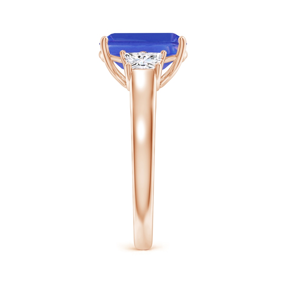 10x8mm AAA Three Stone Emerald-Cut Tanzanite and Diamond Ring in Rose Gold side-2