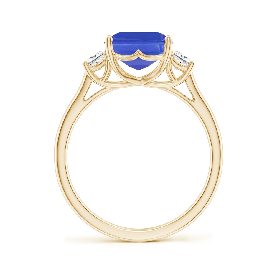 10x8mm AAA Three Stone Emerald-Cut Tanzanite and Diamond Ring in Yellow Gold side-1