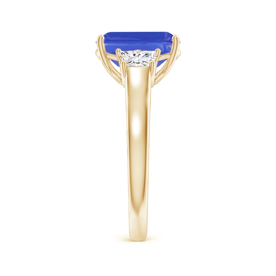 10x8mm AAA Three Stone Emerald-Cut Tanzanite and Diamond Ring in Yellow Gold side-2