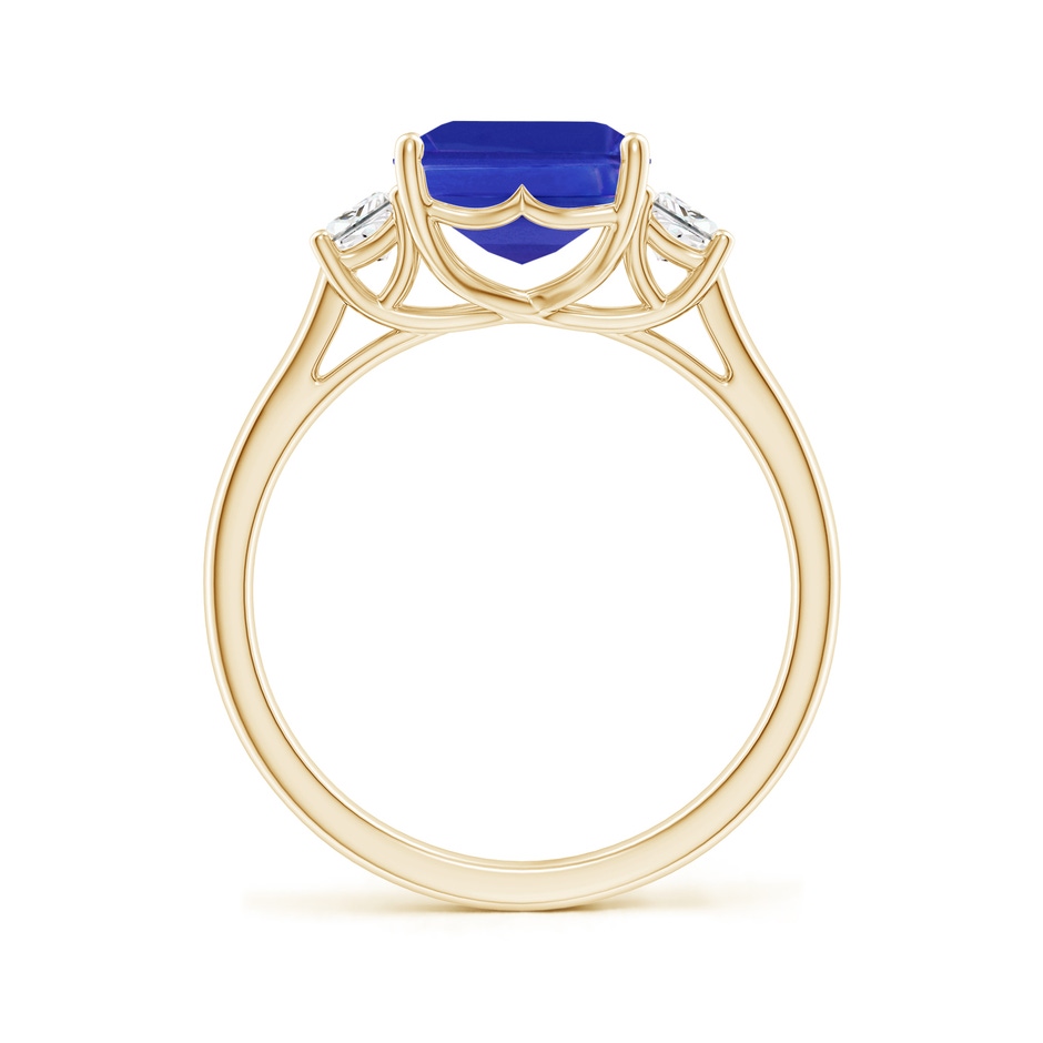 10x8mm AAAA Three Stone Emerald-Cut Tanzanite and Diamond Ring in Yellow Gold side-1