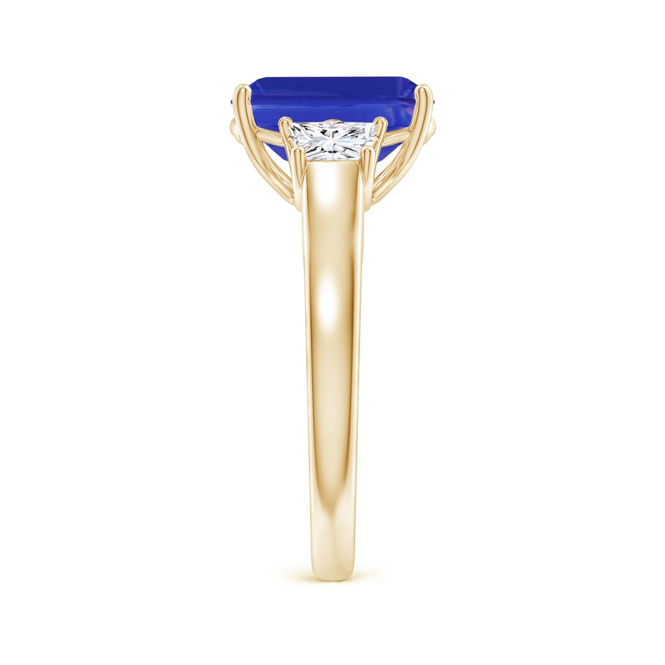 10x8mm AAAA Three Stone Emerald-Cut Tanzanite and Diamond Ring in Yellow Gold side-2