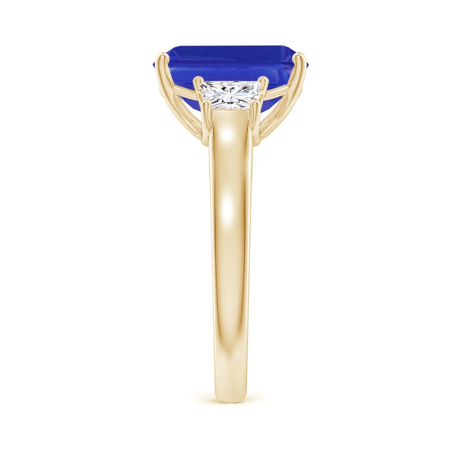 11x9mm AAAA Three Stone Emerald-Cut Tanzanite and Diamond Ring in Yellow Gold side-2