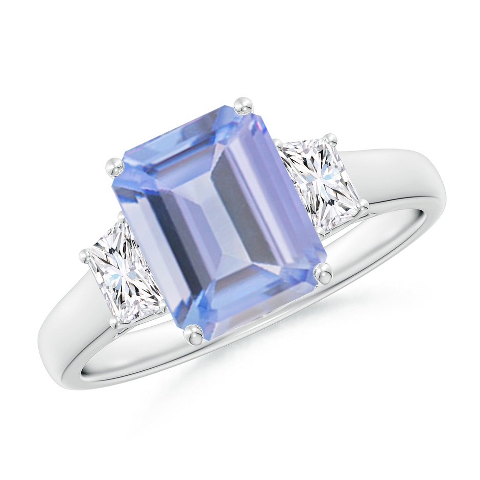 9x7mm A Three Stone Emerald-Cut Tanzanite and Diamond Ring in P950 Platinum 
