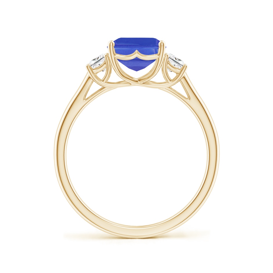 9x7mm AAA Three Stone Emerald-Cut Tanzanite and Diamond Ring in Yellow Gold side-1