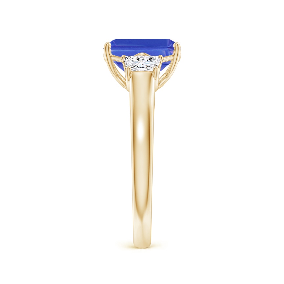 9x7mm AAA Three Stone Emerald-Cut Tanzanite and Diamond Ring in Yellow Gold side-2